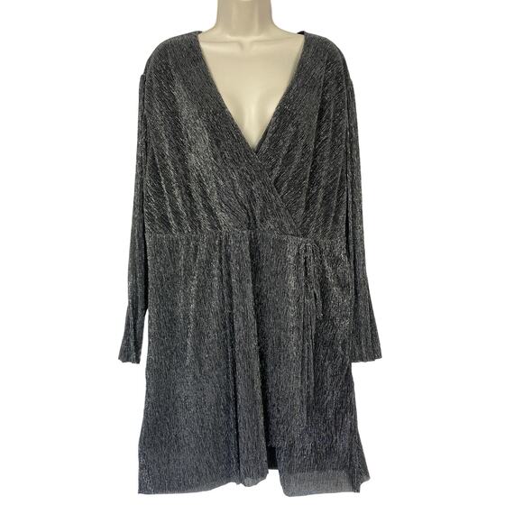 Serra Dresses & Skirts - Serra Dress Womens XXL Metallic Silver Pleated Faux Wrap New Years Party Glam